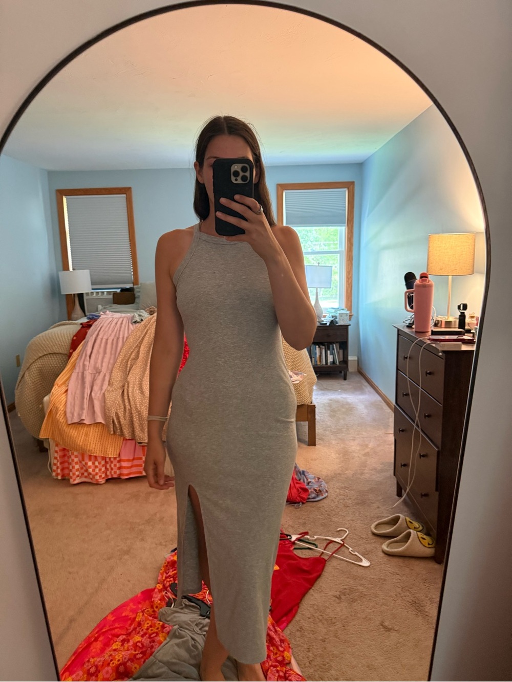 Amazon Gray Sleeveless Midi Dress with Front Slit